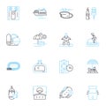 Social launch linear icons set. Buzz, Launchpad, Viral, Nerking, Influence, Engagement, Momentum line vector and concept