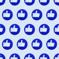 Social like minimal concept seamless pattern. 3d render. Like icon on a blue circle isolated on background. 3d illustration Thumbs