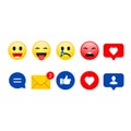 Social Like smile expression chat collection. Funny flat emoji emoticon reactions color icon set