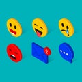 Social Like smile expression chat isometric collection. Flat emoji emoticon reactions color icon set. Chatting element Royalty Free Stock Photo