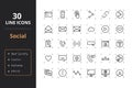 30 Social Line Icons
