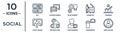 social linear icon set. includes thin line net, development, trending, recreational, conference, user avatar, photo share icons