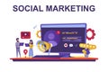 Social marketing web concept in flat style Royalty Free Stock Photo