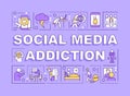 Social media addiction word concepts purple banner