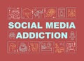 Social media addiction word concepts red banner