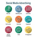 Social Media Ads Icon Set with video ads, user engagement, etc