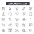 Social media agency line icons, signs, vector set, outline illustration concept Royalty Free Stock Photo