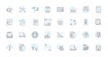 Social media analysis linear icons set. Engagement, Metrics, Sentiment, Virality, Insights, Monitoring, Reputation line