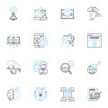 Social media analysis linear icons set. Engagement, Metrics, Sentiment, Virality, Insights, Monitoring, Reputation line