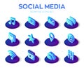 Social media apps isons set. Social media 3d isometric icons. Mobile apps. Created For Mobile, Web, Decor, Application. Perfect