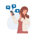 Social media bullying. Cyber bully and Online Crime concept. crying woman. Flat vector illustration