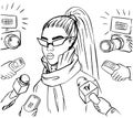 Social media celebtiry interviewed by paparazzi black and white line art illustration