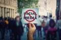 Social media censorship, political war between US president banning social networks. Hand holding a banner with forbidden sign Royalty Free Stock Photo