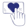 Social media click like heart blue line fill style