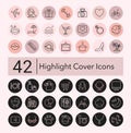 Social media collection of pink and black line covers for female account, blogger stories, lifestyle fashion elements