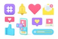 Social media communication digital network chatting smartphone app set 3d icon realistic vector