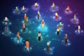 Social media communication link, virtual reality, global interconnection between users. Generative Ai Royalty Free Stock Photo