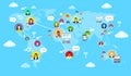 Social Media Communication World Map Concept