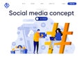 Social media concept flat landing page. Marketing team creating quality video content for social media vector Royalty Free Stock Photo