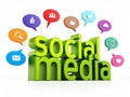 Social media concept with green text and media speech balloons. 3D illustration Royalty Free Stock Photo