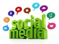 Social media concept with green text and media speech balloons. 3D illustration Royalty Free Stock Photo