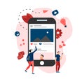 Social media concept with photo content, like and comment. Vector flat illustration