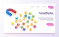 Social media concept vector illustration with magnet engaging followers and likes. Royalty Free Stock Photo