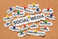 Social media concept words on corkboard