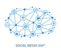 Social media connection concept. Abstract background with integrated circles and icons for digital, internet, network