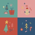 Social media cover Christmas design. Winter Holiday poster set. Unique hand drawn minimal xmas collection. Party Royalty Free Stock Photo