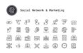 Social media, digital marketing, people community, survey, feedback, rating and review linear icons. Vector clipart Royalty Free Stock Photo