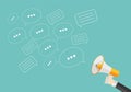 Social Media Flat Concept with Megaphone and Speech Bubles Messages Vector Illustration Royalty Free Stock Photo