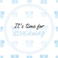 Social media giveaway banner with light blue gift boxes and transparent circle. Cute template for online contest