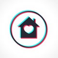 Social media glitch stylized interface house icon with heart