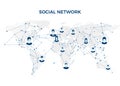 Social Media. Graphic global network connection. Social network structure on world map. Vector illustration Royalty Free Stock Photo