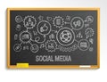 Social media hand draw integrate icons set on school blackboard Royalty Free Stock Photo