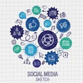 Social media hand drawing hatch icons Royalty Free Stock Photo