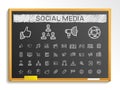 Social media hand drawing line icons. chalk sketch sign illustration on blackboard Royalty Free Stock Photo