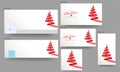 Social Media Header, Poster and Template Design with Creative Xmas Tree made by Red Ribbon on White Background for Merry Christmas