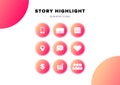Social media highlights stories. White business icons