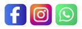 Instagram and Facebook and WhatsApp logo in color. Royalty Free Stock Photo