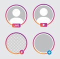 Social media icon avatar. Live video streaming. Frame colorful gradient. Vector