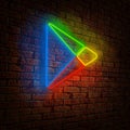 Playstore icon with a form neon lamp hanging in the wall