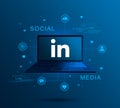 Social media icon Linkedin on laptop screen, social media activity 3d