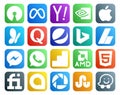 20 Social Media Icon Pack Including amd. whatsapp. quora. messenger. adsense