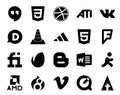 20 Social Media Icon Pack Including amd. word. player. blogger. fiverr