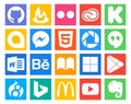 20 Social Media Icon Pack Including apps. delicious. messenger. ibooks. word