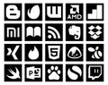 20 Social Media Icon Pack Including baidu. swift. evernote. swarm. html Royalty Free Stock Photo