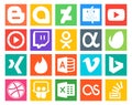 20 Social Media Icon Pack Including bing. vimeo. twitch. microsoft access. xing