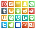 20 Social Media Icon Pack Including bing. xbox. browser. wattpad. cc Royalty Free Stock Photo